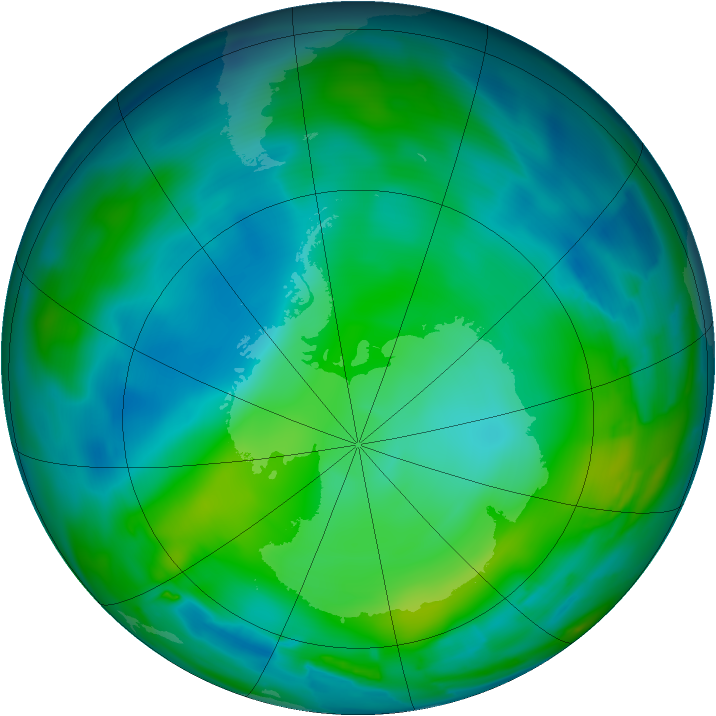Antarctic ozone map for 31 May 2012